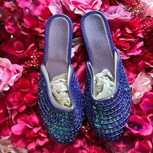 VINTAGE AVON EMBELlished Wedge Amethyst Beaded Mules W/ BLEMISH Shoes Size 6